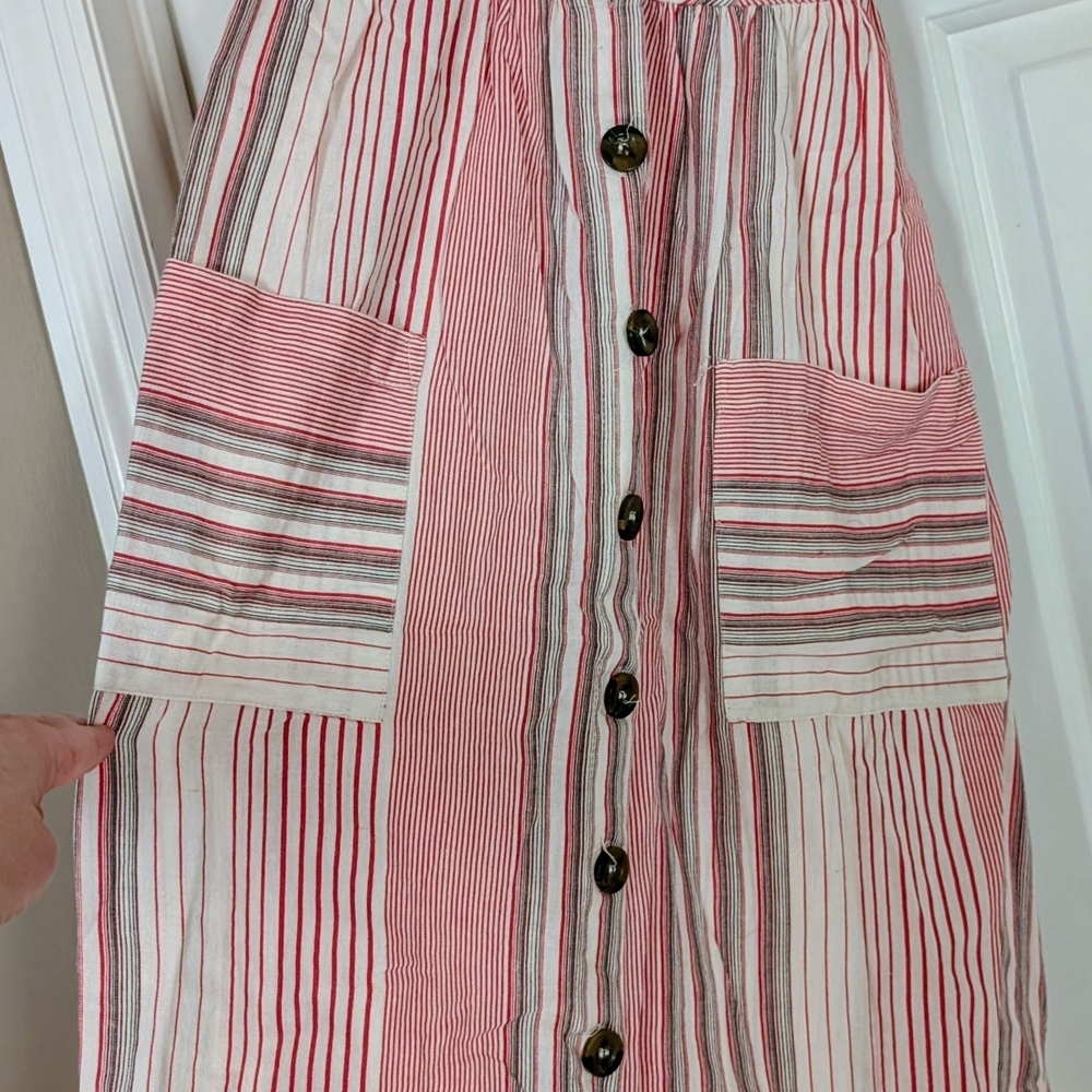 Madewell Red and White Striped A-Line Skirt